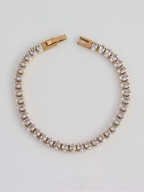 18K Gold Plated Tennis Bracelet with Oval Cubic Zirconias